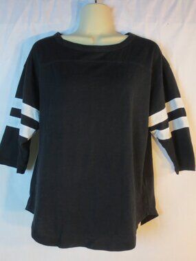 SO Top Black White Striped T-shirt Jersey Relaxed Fit 1/2 Sleeve Comfy Size XS